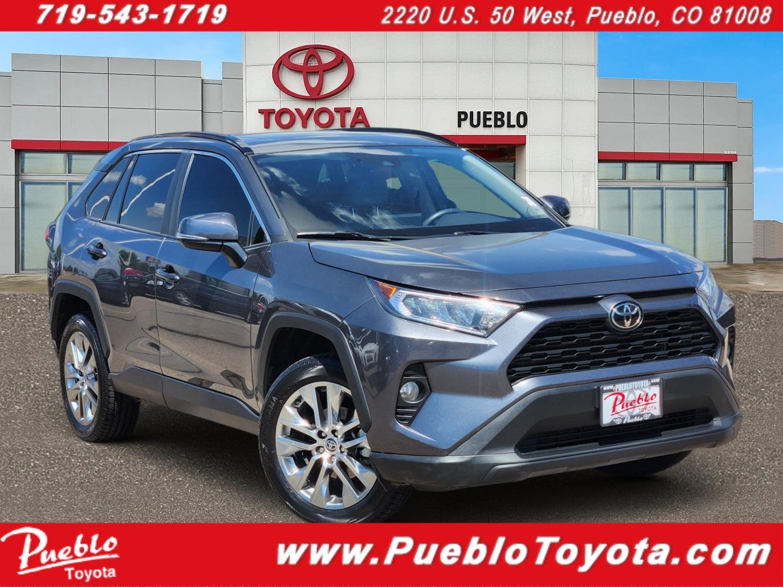 2021 Toyota RAV4 XLE Premium in Gray — front three-quarter view