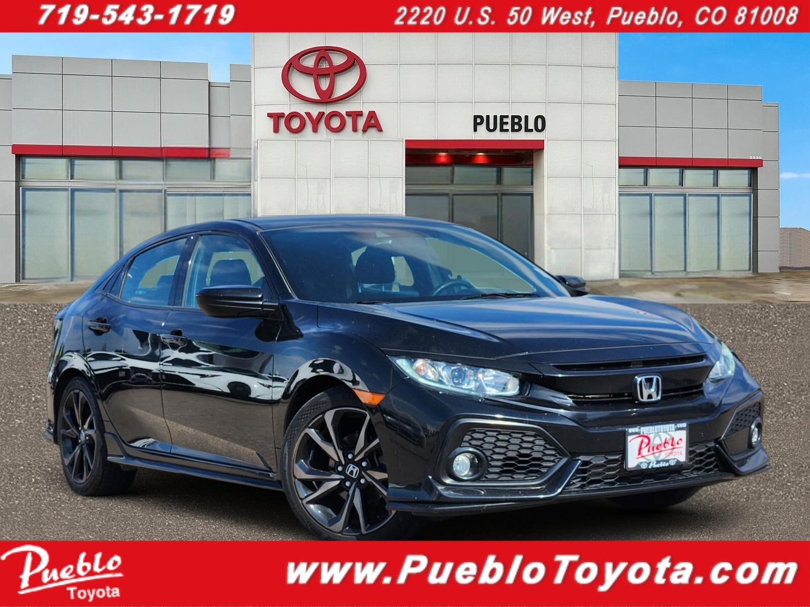 2019 Honda Civic Hatchback Sport in Black — front three-quarter view