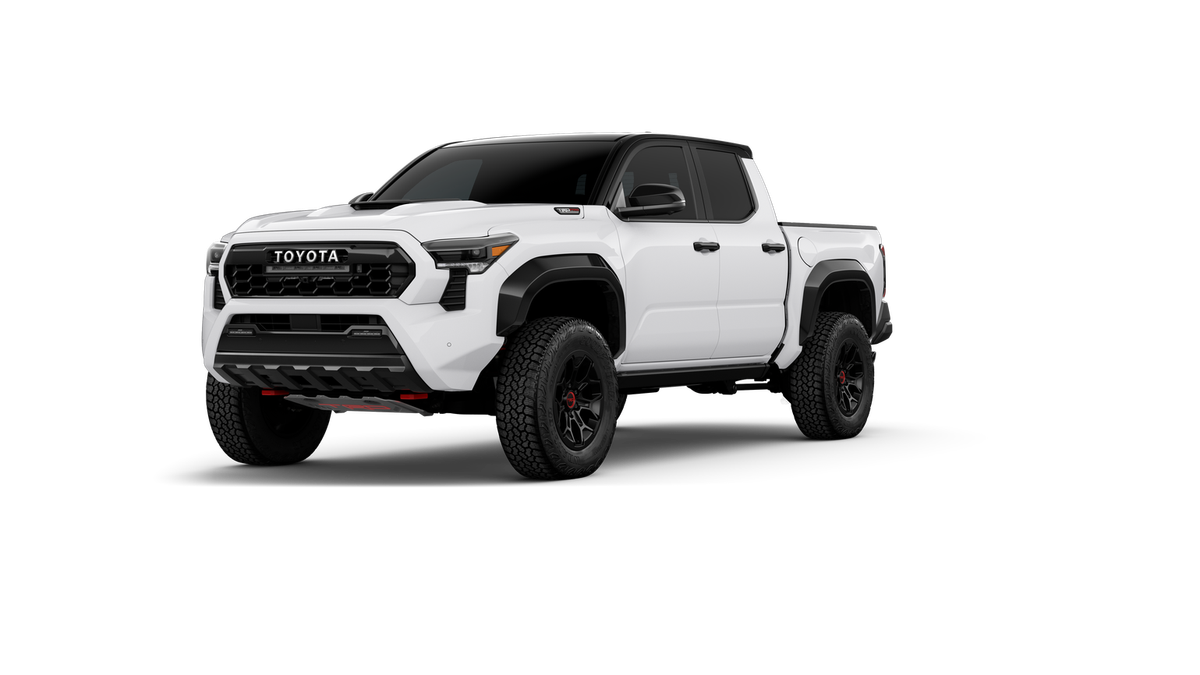 2026 Toyota Tacoma i-FORCE MAX Tacoma TRD Pro in Ice Cap With Black Roof — front three-quarter view